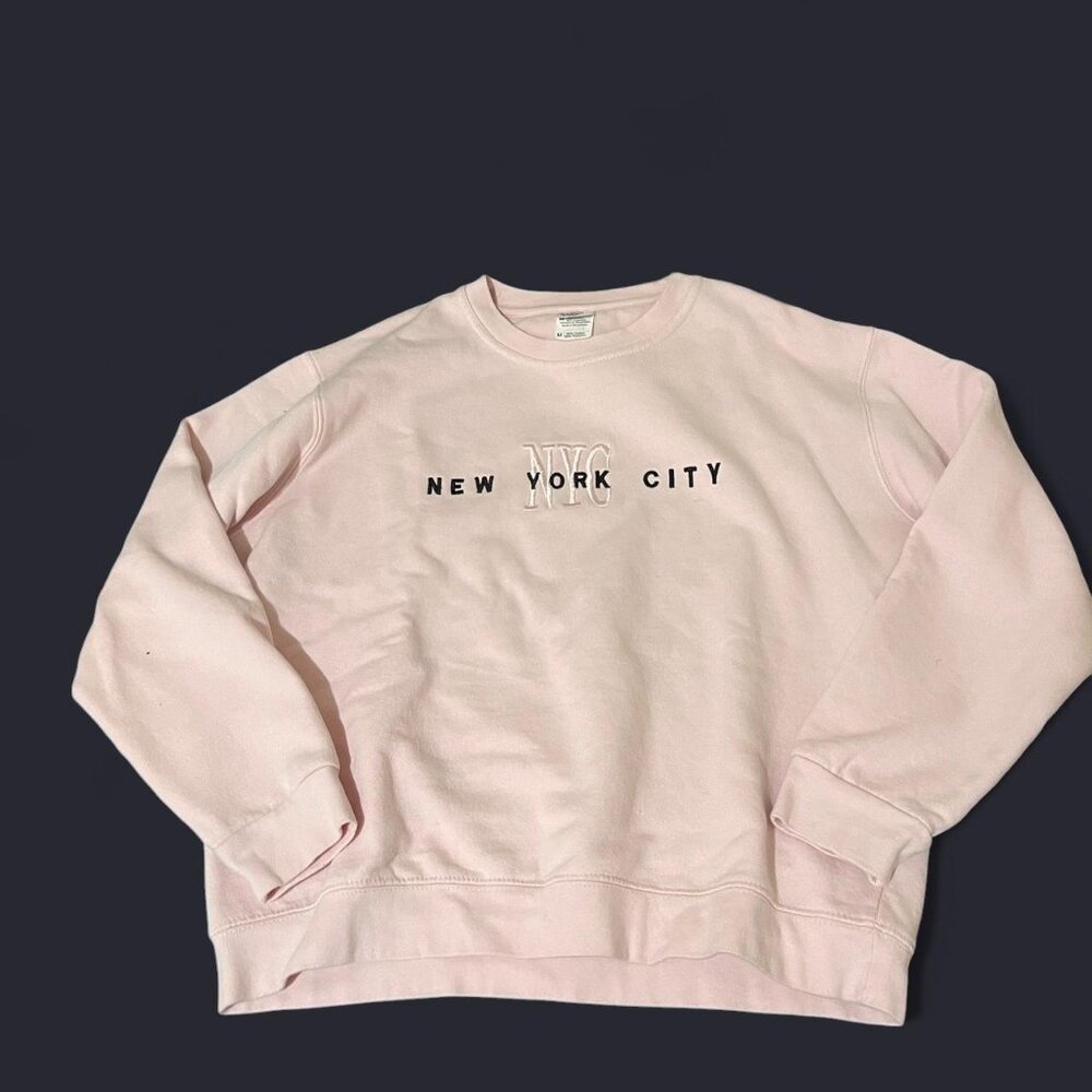 Vintage inspired NYC pink sweater has some light scuffs may come out in the wash
